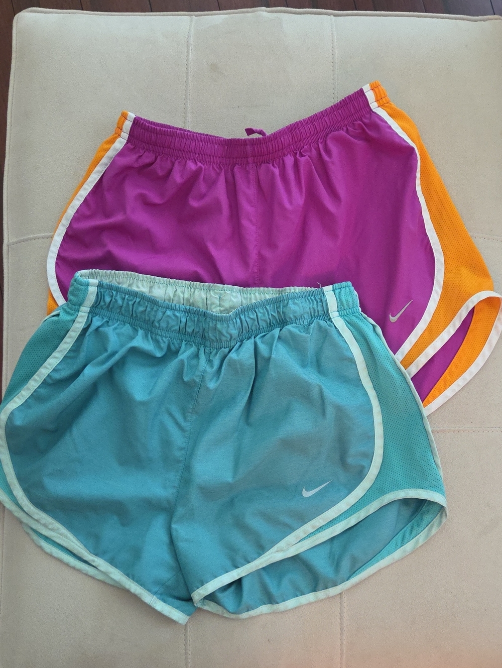 Nike Women's Two-Pack Athletic Shorts — Magenta/Orange & Teal/White